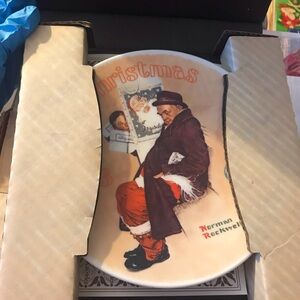 Norman Rockwell Inspired Christmas Decorative Plate - Red & Brown